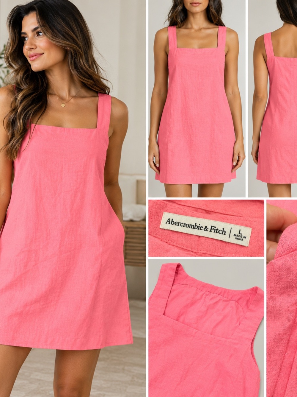 Abercrombie & Fitch Coral Pink Square-Neck Sleeveless Mini Dress